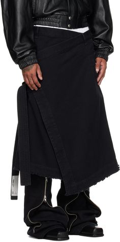 Relaxed-fit non-stretch denim skirt. · Wrap construction · Belt loops · Self-tie fastening at waistband · Four-pocket styling · Raw edge at hem · Patch pockets at back Supplier color: Black Black Denim Midi Skirt, Stretch Denim Skirt, Black Apron, Black Denim Skirt, Latest Skirts, Denim Maxi Skirt, Mermaid Skirt, Black Midi Skirt, Denim Midi Skirt