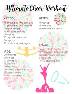 cheer workout for flyers, bases, and backspots Cheerleading Workouts Flyers, Cheer Summer Workout, Cheer Lesson Plans, Cheerleading Flyer Workouts, Cheer Stretches For Flyers, Cheer Strength Workout, Workouts For Cheerleaders Flexibility, Cheer Routines For Beginners