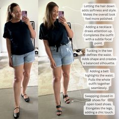 Busy mums, here’s how to take a basic outfit to the next level with a few quick styling tweaks! Let your hair down, add a necklace, and swap those closed shoes for comfy open-toed ones to feel more polished and ready for anything. Small adjustments like tucking in your tee and adding a belt can redefine your shape, adding confidence to your everyday look. Perfect for moms on the go who want to look stylish with minimal effort. Give these mum-friendly tips a try! Closed Shoes, Mum Style, Outfit Planner, Mum Fashion, Let Your Hair Down, Weekly Outfits, Hair Down, Tips And Advice, Dressy Outfits