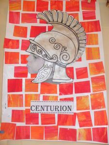 an art project for children depicting the history of centurion, with red and orange squares