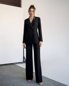 Black Blazer Trouser Suit for Women Black Pantsuit for Women - Etsy Womans Pant Suit, Pantsuit For Women, Formal Suits For Women, Women Wide Leg Pants, Future Lawyer, Black Pantsuit, Classic Clothes, Woman Suit, Blazer Outfits For Women