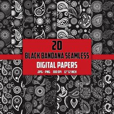 20 black bandana seamless digital papers