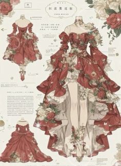 an image of a dress with flowers on the front and back, as well as other dresses