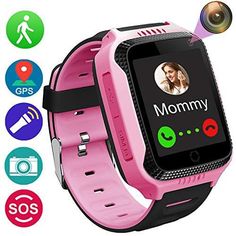 a child's smart watch with various icons and buttons on the screen, including an image of a woman