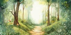 a painting of a path in the woods