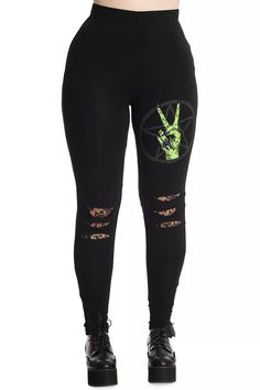 BANNED Apparel Gothic Emo Punk Rockabilly Pentagram Slashed Zombie Hand Leggings.  "This pin contains affiliate links, which means I may earn a commission at no cost to you extra for you". 
 #affiliate #advertising"