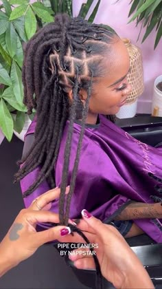 Ladies Locs Hairstyles, Pipe Cleaner Loc Curls, Loc Styles With Pipe Cleaners, Pipe Cleaner Styles For Locs, Rod Loc Styles, Locs Pipe Cleaners Style, Pencil Sized Locs, How To Curl Dreadlocks, Pipe Cleaner Hairstyles Locs