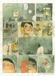 a comic strip with an image of a boy talking on the phone and another cartoon