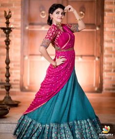 Athulya Ravi, Indian Outfits Lehenga, Lehnga Dress, Half Saree Designs, Long Gown Dress, Indian Gowns Dresses, Indian Gowns