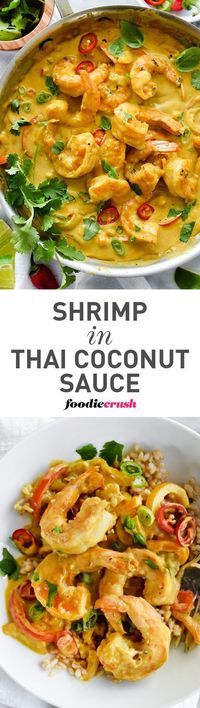 shrimp and thai sauce in a white bowl