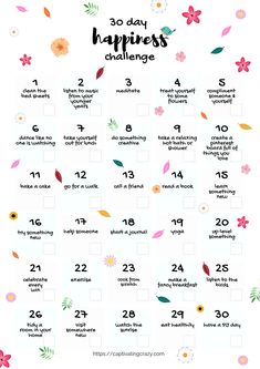 30 Day Happiness Challenge, Happy Challenge, Increase Happiness, Compliment Someone, 30 Day Challenges, Happiness Challenge, Ways To Be Happier, Vie Motivation, How To Be Happy