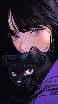 a woman holding a black cat in her arms