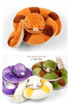 three different types of stuffed animals are shown