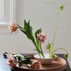 flowers in a bowl on a plate with chopsticks