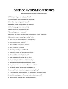 a white paper with the words deep conversation topics