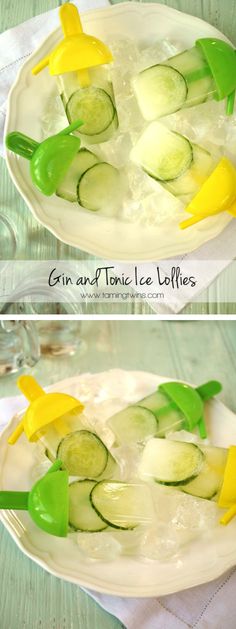 cucumber and lemon slices in water on a plate