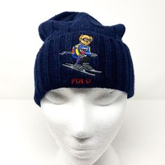 Polo Ralph Lauren Cable Knit Beanie Hat Size: One Size Color: Blue New With Tags Skiing Bear - Limited Edition Features * Cable Knit Construction * 3" Cuff * Embroidered Bear * Soft Wool Blend Cap Materials 50% Acrylic, 30% Nylon, 20% Wool Ralph Lauren Bucket Hat, Beanie Hat, Ralph Lauren Cap, Ralph Lauren Hats, Polo Hat, Corduroy Bucket Hat, Polo Sport Ralph Lauren, Sport Hat, News Boy Hat