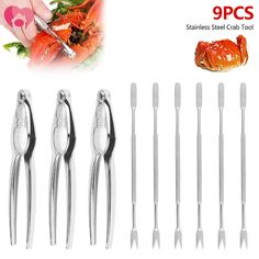 9 pcs stainless steel carving tool set with 6 different sizes and tools for carving lobsters