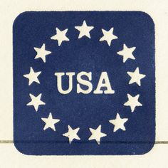 a blue and white sticker with stars in the shape of a circle that says usa