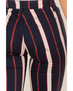 Super Flare Jeans, Kids Styles, Striped Jeans, Red Stripe, White And Red, High End Fashion, Pocket Design, Stripes Design, Flare Jeans