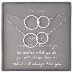 PRICES MAY VARY. ❤️Meaning: 2pcs necklace for sisters. No matter where we go, no matter what we do, you will always have me and I will always have you. This interlocking two circle necklace is the special way to express the bond between sister and sister. This necklace gift can express your emotional sustenance, maybe far away, always in heart. For those who are looking for gifts for big sister gifts from little sister, little sister gifts, sister gifts, it is! ❤️Length and Materials: This 2 cir Christmas Gifts For Mom From Daughter To Buy, Mom Christmas Gifts Ideas From Daughter, Christmas Gifts For Mom From Daughter, Mom And Daughter Necklaces, Gifts To Get Your Mom, Gifts For Adult Daughter, Mother Daughter Wedding Gifts, Best Christmas Gifts For Mom, Mom Gifts Christmas