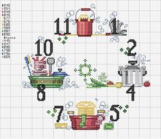 the cross stitch pattern shows different items that are being used to make dishes and other things