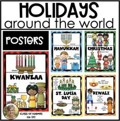 holidays around the world posters with pictures of children in different countries and names on them