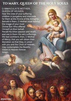 Virgin Mary Prayers, Purgatory Prayer, Afternoon Prayers, Holy Souls In Purgatory, Souls In Purgatory, Mary Immaculate, Novena Prayers