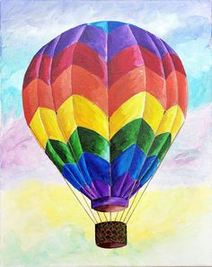 a painting of a hot air balloon in the sky