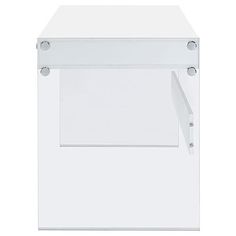 a white box with two metal handles on the top and bottom, in front of a white background