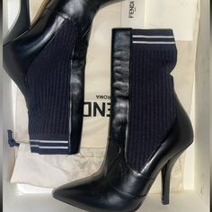 Fendi Sock Boots , Black Leather With Cognac Soles Lightly Used Fendi Socks, Sock Boots, Fendi Shoes, Black Leather Boots, Boots Black, Cognac, Bootie Boots, Fendi, Ankle Boots