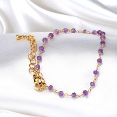 "✓ February Birthstone   ✓ Dainty Bracelet   ✓ Natural Gemstone Looking for a unique and affordable piece of jewelry? Look no further than our amethyst bracelets! These beautiful gold bracelets are adjustable, making them the perfect fit for any wrist. And what could be more special than a piece of jewelry that features a genuine gemstone? Our amethyst bracelets are sure to make a statement, and at such a great price, you can afford to buy one for yourself and all your friends! Standard circumference 17cm (6,7\"). We can adapt the bracelet to your wishes or lengthen or shorten it. Simply insert the desired length into the comment field in the order process. If no desired length is specified, we will send the bracelet in the standard length of 17cm (6,7\"). Amethyst is a symbol for crown ch Rebirth Spiritual, February Zodiac Sign, February Zodiac, Evil Thoughts, Zodiac Sign Pisces, Amethyst Bangle, Black Beaded Bracelets, Amethyst Gold, Gold Bracelets