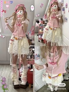 Decora Fashion Aesthetic, Pink Harajuku Aesthetic Cute Outfits, Japanese Fashion Harajuku, Fairy Kei Dress For Spring Dress-up, Fairy Kei Pink Mini Dress, Fairy Kei Mini Dress With Ruffles, Silly Clothes