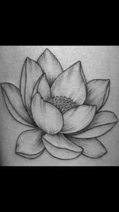 a black and white lotus flower tattoo on the back of a woman's thigh