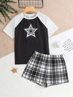 Negro  Collar     Embellished Elástico Ligero Elegant Dresses Long, Women Midi, Sleepwear & Loungewear, Plaid Shorts, Girls Pajamas, Kids Sleepwear, Teen Girls