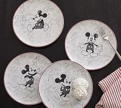 three plates with mickey mouse designs on them