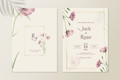 two wedding cards with watercolor flowers on them