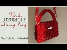 a red handbag hanging from the side of a wall with text reading red luxurious sling bag