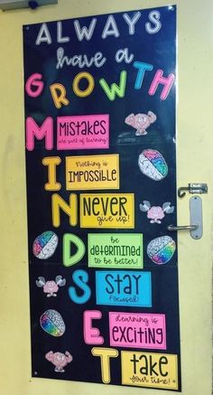 a bulletin board with words on it that say, always you have a growth minds