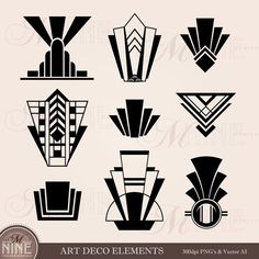 art deco elements in black and white on a beige background with the text art deco elements