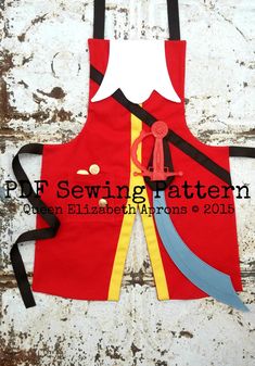 an apron made to look like a pirate's uniform with the words sewing pattern on it