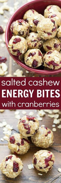 baked energy bites with cranberries in a red bowl