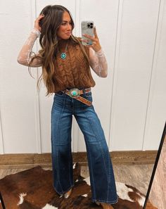 Denim & Pants – Page 4 – theFRINGEDpineapple Western Business Casual, Western Business, Nfr Outfits, Nfr Fashion, Looks Country, Wide Leg Denim