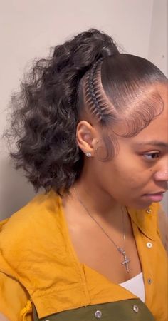 Vday Hair Styles Braids, 1 Week Hairstyles Black, Birthday Hairstyles With Natural Hair, Hairstyles For Black Women Braids Weave, Birthday Hairstyles For Black Women Ponytails, Weave Cornrows Hairstyles, Ponytail With Braid On The Side, Black Girls Hairstyles With Weave, Weave High Ponytail Hairstyles