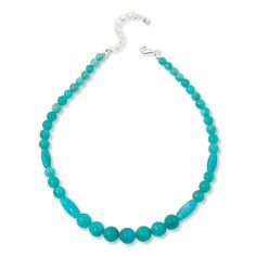 Jay King Sterling Silver Amazonite Bead 18" Necklace A new Mine Find from Mozambique, the amazing blue amazonite in this necklace boasts a beautiful, saturated color that makes the handcrafted piece an elevated choice for chic, inspired dressing. From Jay King.       Necklace approx. 18"L x 1/2"W with 2-3/4" extender     Stamped .925      Hook closure     Necklace has round amazonite beads strung in slight graduated profile with 4 oblong oval-shaped bead accent   Stone Information       All sizes and weights approximate     Stabilized Blue Amazonite - Round (7-13mm), oval (8x16mm to 10x20mm); mined in Mozambique Blue Single Strand Amazonite Jewelry, Blue Amazonite Jewelry With Single Strand, Blue Amazonite Single Strand Jewelry, Blue Single Strand Amazonite Beaded Necklaces, Blue Amazonite Single Strand Beaded Necklaces, Blue Amazonite Beaded Necklace With Polished Beads, Blue Amazonite Single Strand Necklace, Turquoise Jade Hand-strung Necklaces, Blue Beaded Jade Necklace