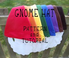 six hats with the words gnome hat pattern and tutorial written in black on them