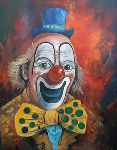 a painting of a clown wearing a top hat and bow tie