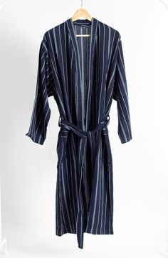 Navy Blue Striped Robe Boho Linen Cotton Loungewear Indigo | Etsy Cotton Loungewear, Bachelorette Gift, Navy Blue Linen, Duster Jacket, Navy Blue Fabric, Cotton Kimono, Casual Cardigans, Lightweight Cardigan, Navy Blue Color