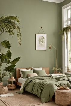 Sage Green, Style Trends, Undertones, Warmth Sage Room, Sage Green Interior Design, Green And Grey Bedroom, Grey Green Bedrooms, Green Bedroom Walls, Modern Boho Bedroom, Green Wall Color, Green Interior Design