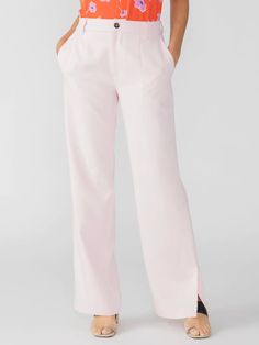 Product Description High rise trouser pant with side slits Button/zipper closure Functional pockets Wider leg Lightweight, cool fabrication Relaxed fit Style: CP0894BN9 Color: Washed Pink No. 3 Fabric and Care Body: 90% Polyester/10% Spandex Contrast: 100% Cotton Machine wash cold, dry flat Pink Bottoms With Relaxed Fit And Straight Hem, Wide Leg Pants With Pockets And Straight Hem, Chic Bottoms With Button Closure And Straight Hem, Straight Leg Dress Pants With Elastic Waistband, Straight Hem Pants With Button Closure For Work, Loungewear Pants With Pockets And Straight Hem, Straight Hem Pants With Pockets For Loungewear, Relaxed Fit Pants With Button Closure For Daywear, Workwear Sweatpants With Side Pockets